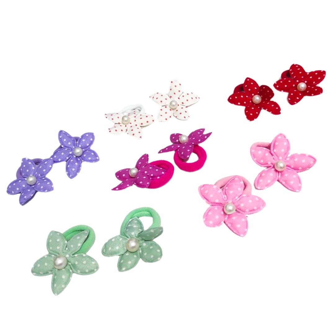 Multi Color Flower Hair Ties - 12 Pcs