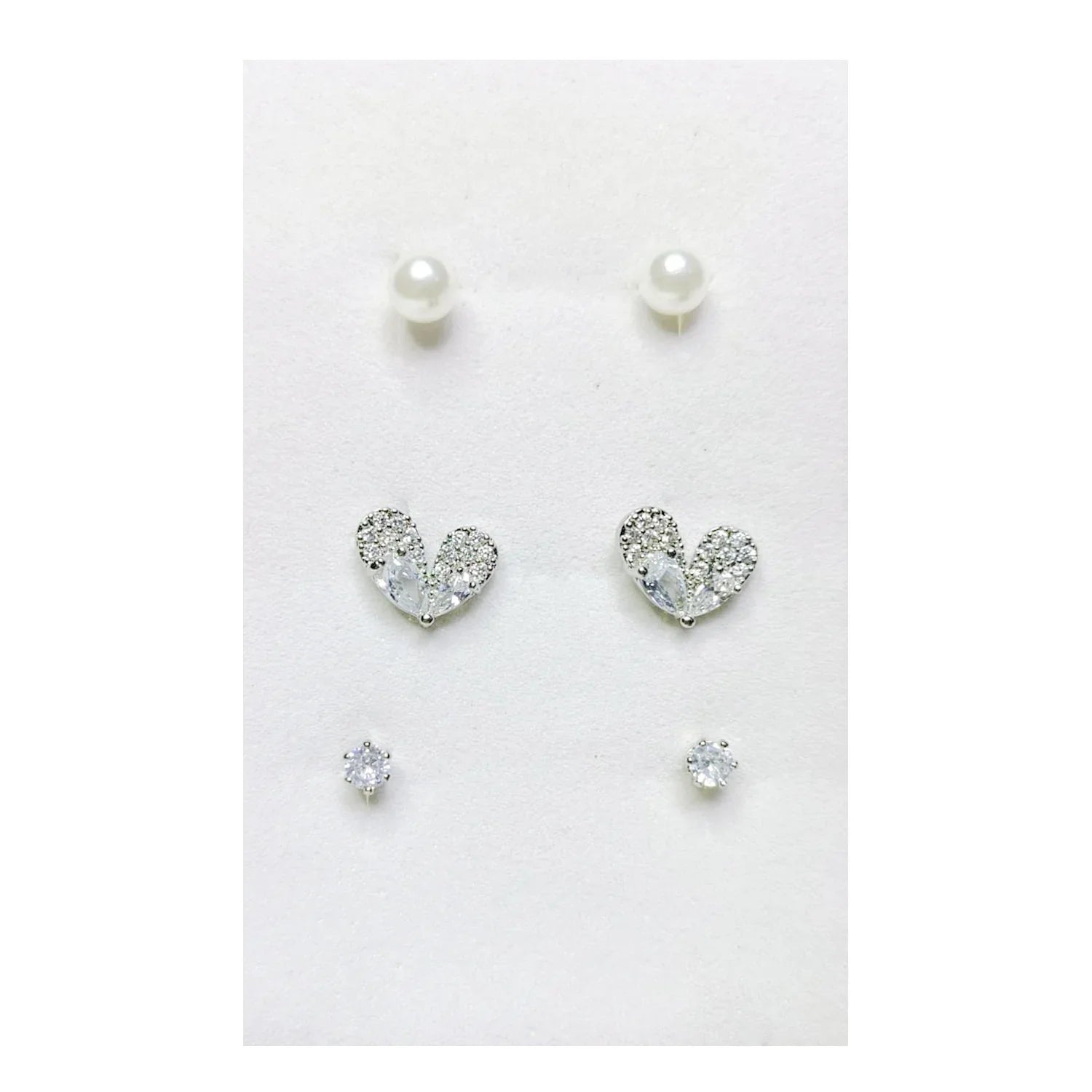 Silver Stainless Steel Korean Style Stud Earrings 3 Pairs - 116