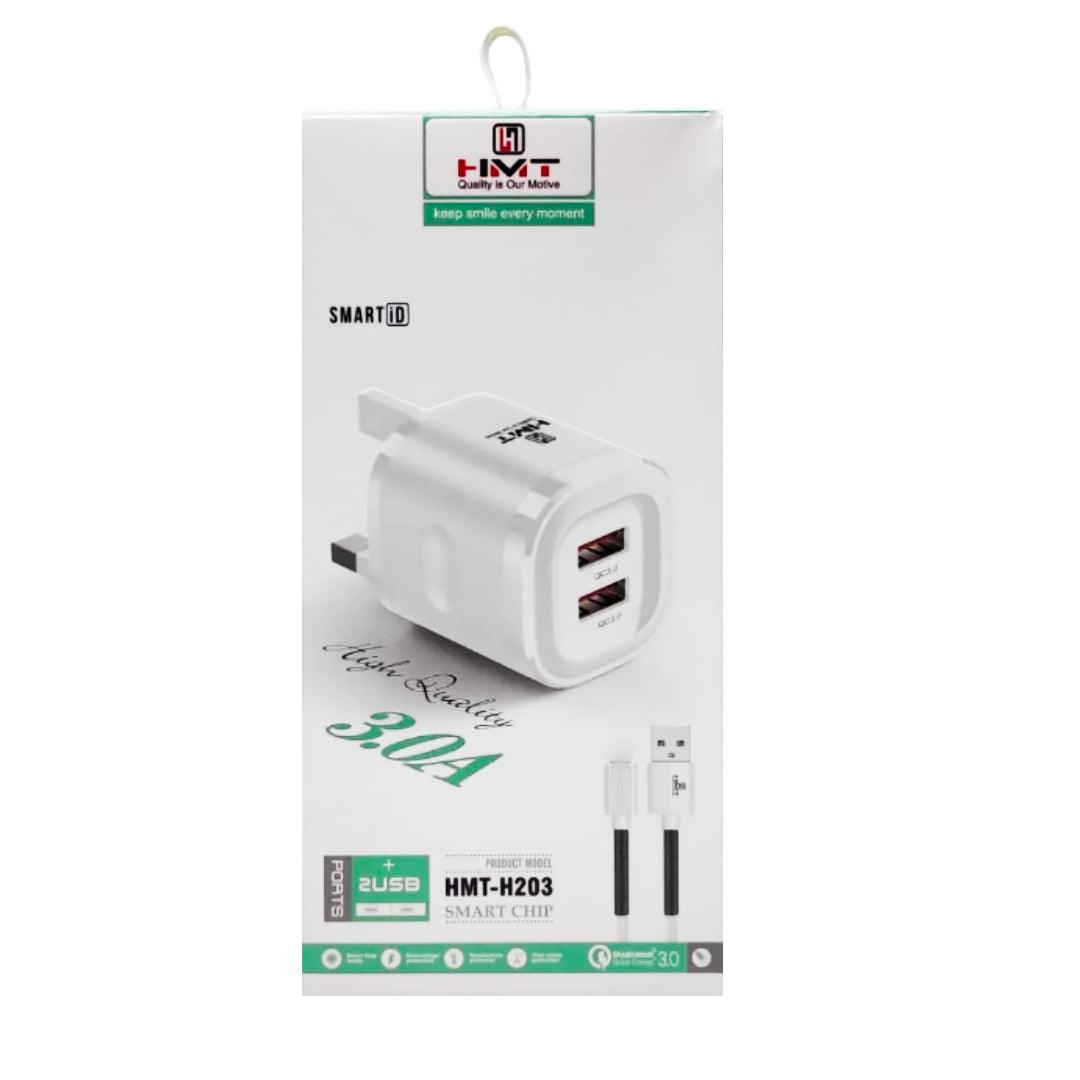 شاحن HMT Smart Chip بمنفذ USB مزدوج مع كابل Lightning HMT-H203