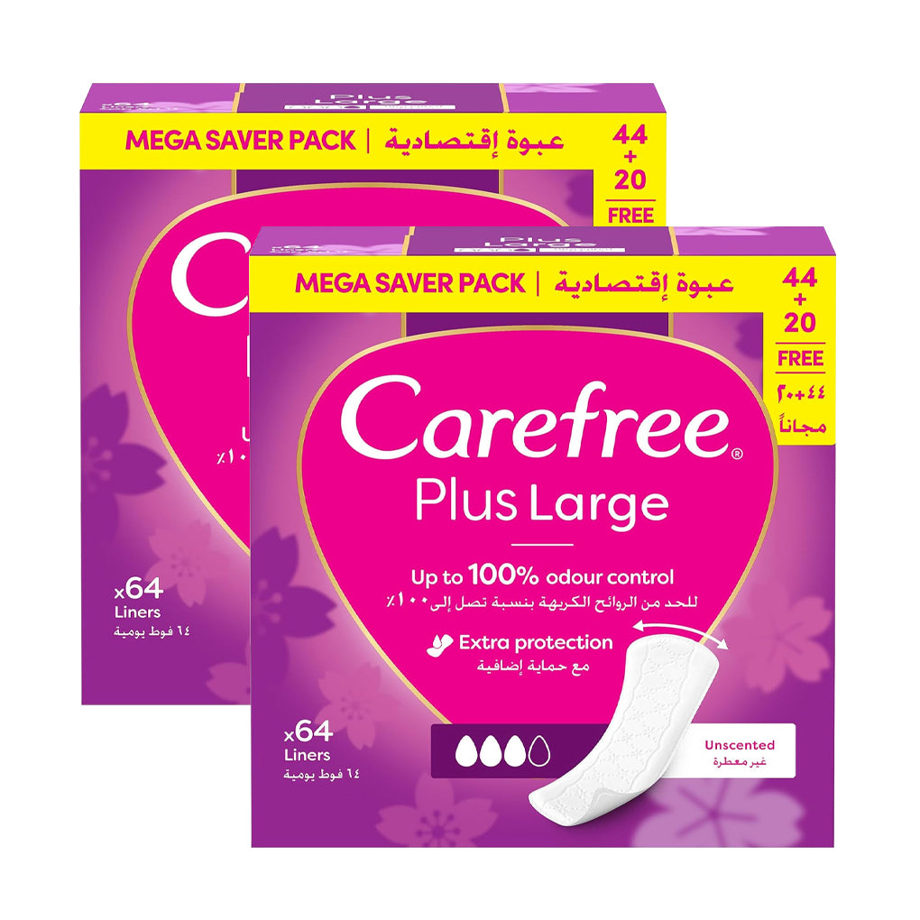 Carefree Plus Large Unscented Panty Liners - 64s × 2Pcs