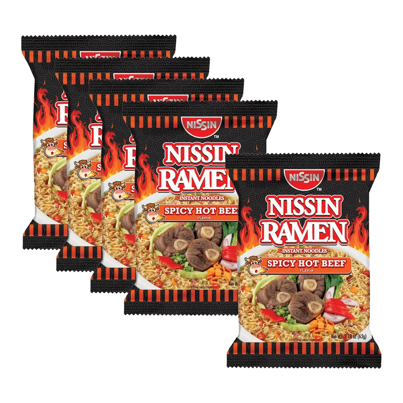Nissin Ramen Instant Noodles Spicy Hot Beef Flavor - 62g (4+1) Offer