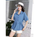 Women's Short Sleeve Side Bow Tie Fashion Tops - 016