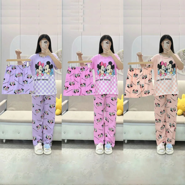 Women's Korean Fashion Pajamas 3 Pcs Set - HXF1051#