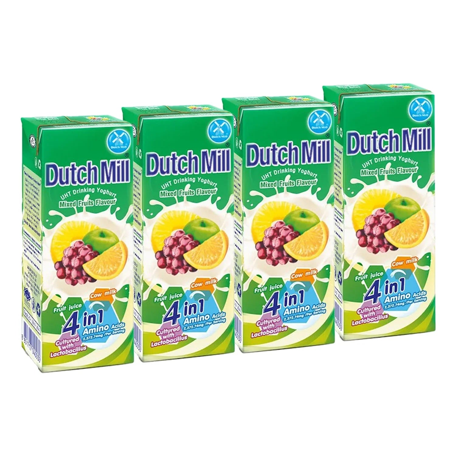 Dutch Mill Yoghurt Drink Mixed Fruit Flavour - 180ml × 4 Pcs