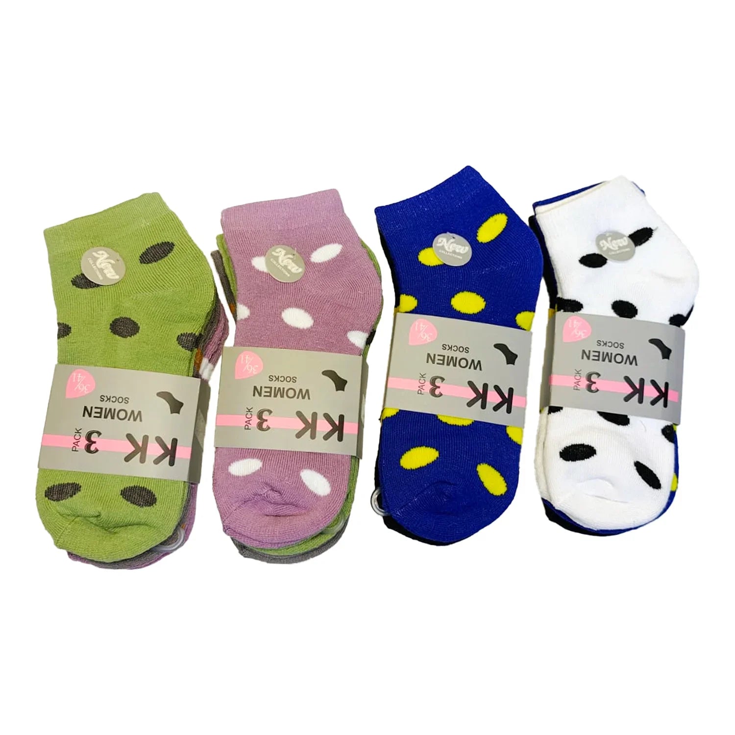 Polka Dot Soft Elastic Ankle Socks - 3 Pairs (D-151-1)
