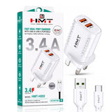 HMT 3.4A Output Dual USB Type-C Fast Charger - H202