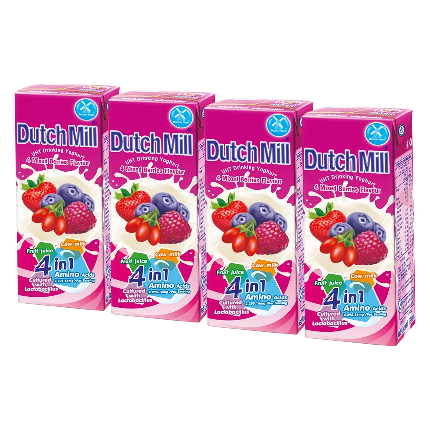 Dutch Mill Yoghurt Drink Mixed Berries Flavour - 180ml × 4 Pcs