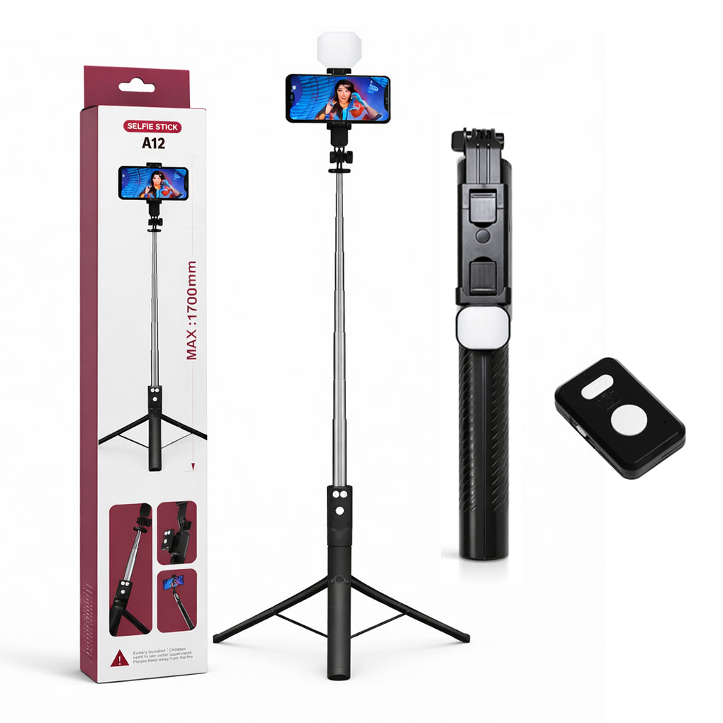 Tripod & Mini Live BroadCast Wireless Selfie Stick With Light 170CM - A12