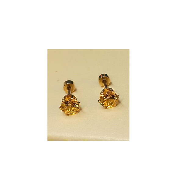Golden Stainless Steel Stud Earings - 044
