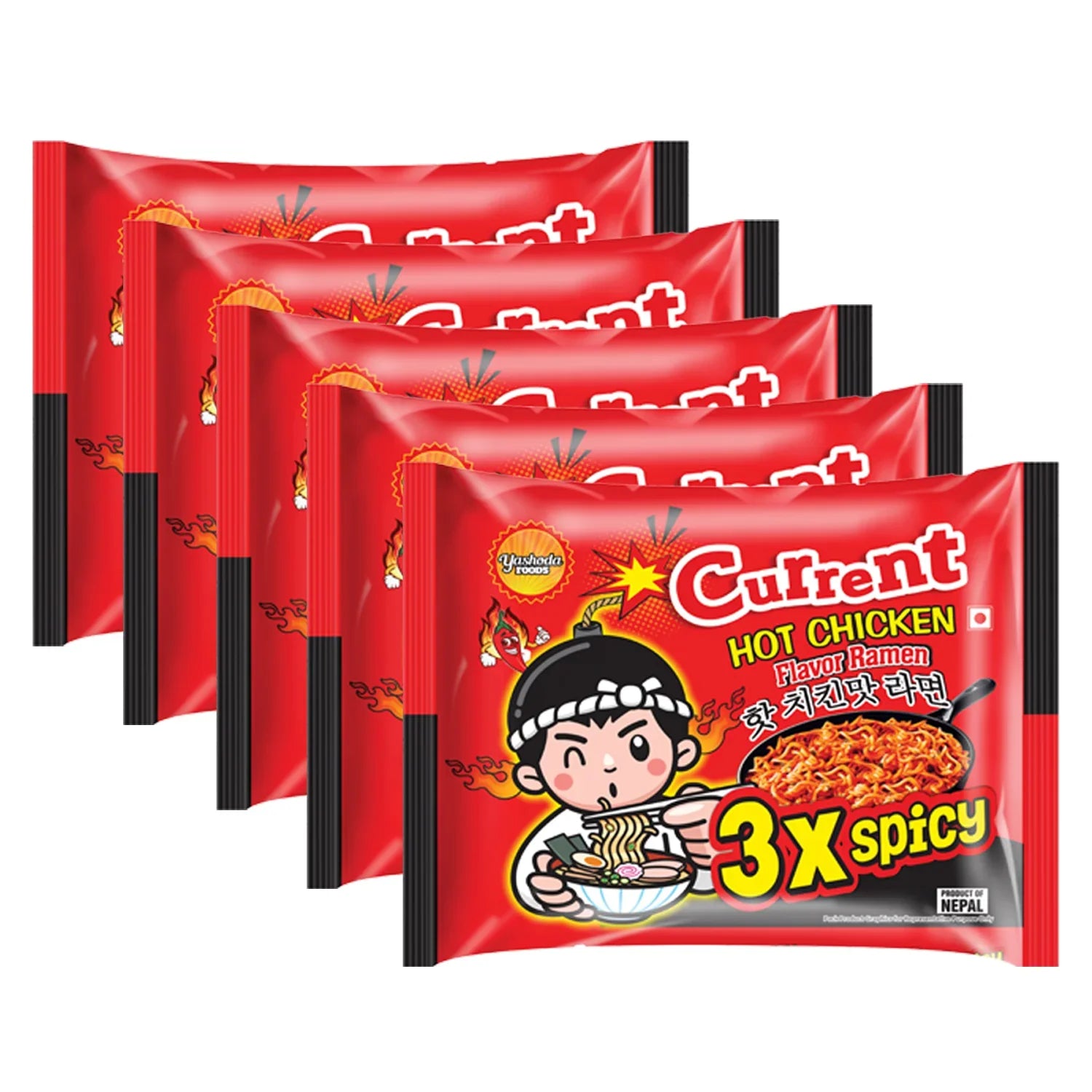 Current Hot Chicken Flavor Ramen 3X Spicy - 5Pcs × 100g