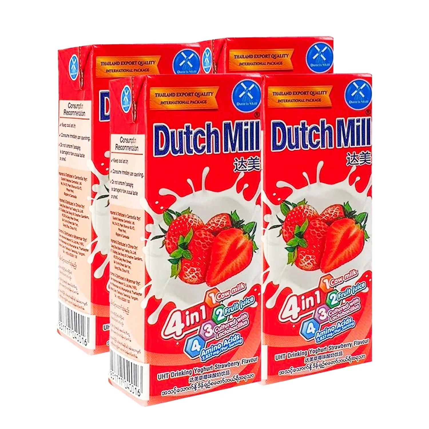 Dutch Mill Yoghurt Drink Strawberry Flavour - 180ml × 4 Pcs