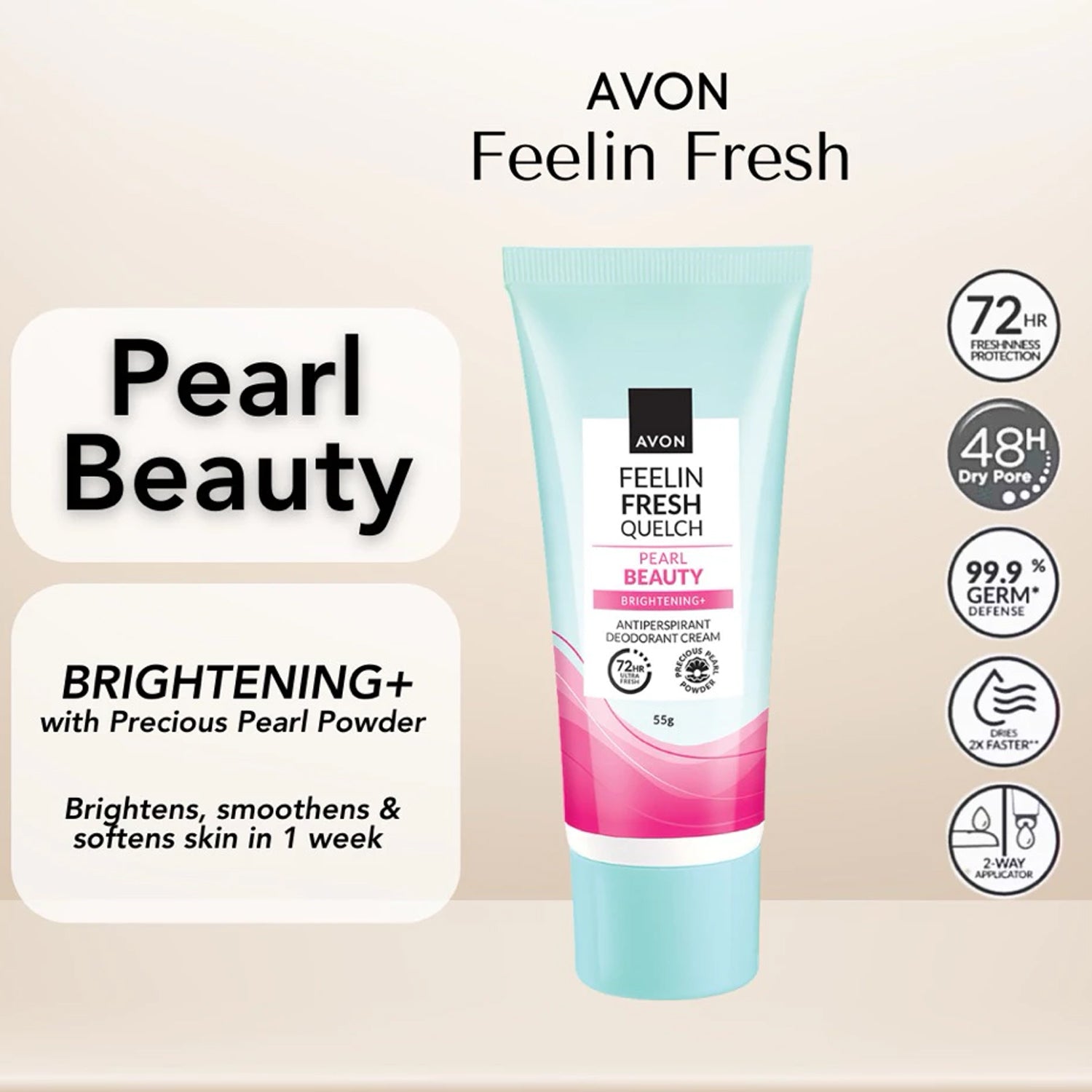 Avon Feelin Fresh Quelch Pearl Beauty Anti-Perspirant Deo Cream - 55g