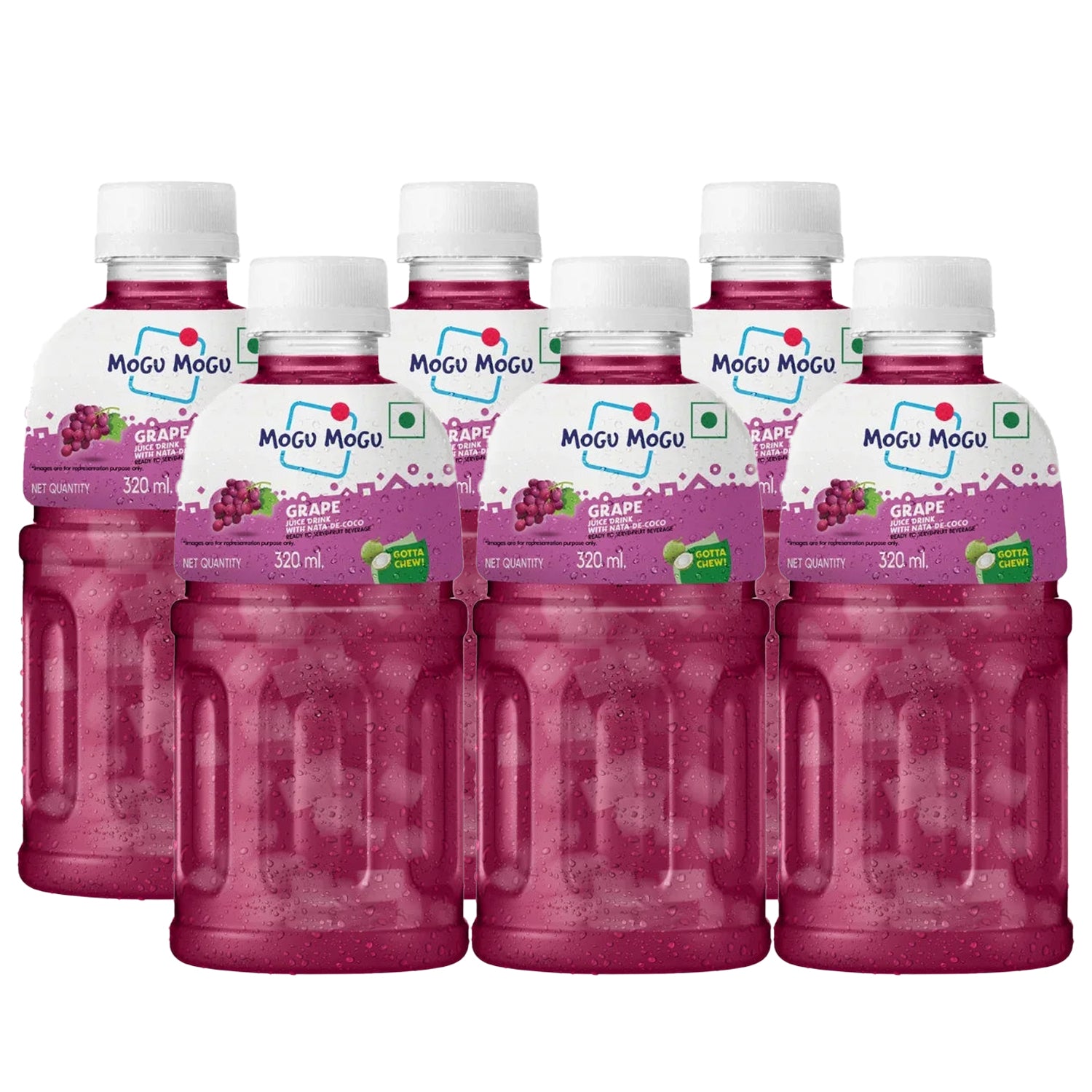 Mogu Mogu Grape Juice with Nata de Coco - 320ml × 6 Pcs
