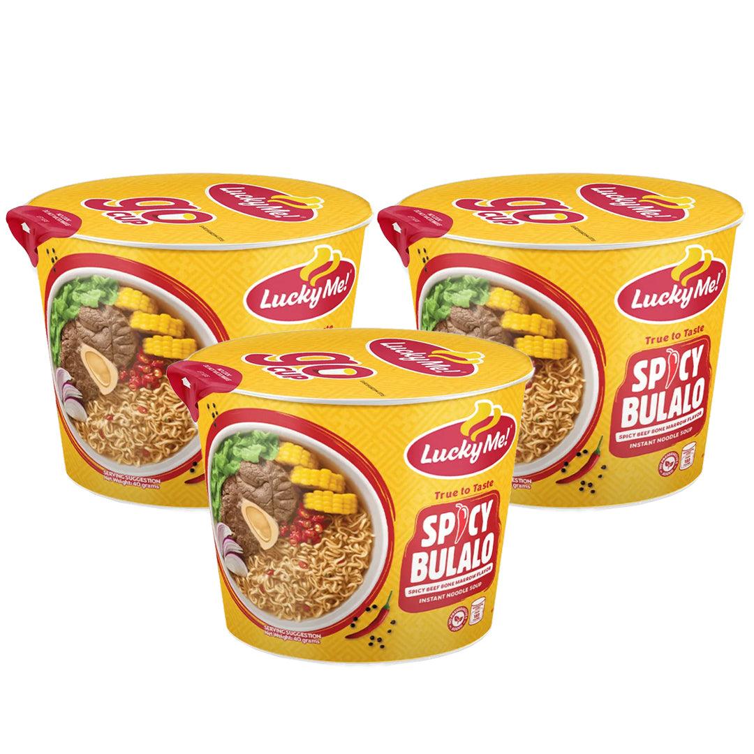 حساء المعكرونة الفورية الصغير من Lucky Me Go Cup بنكهة البولالو الحارة - 40 جرام × 3 قطع