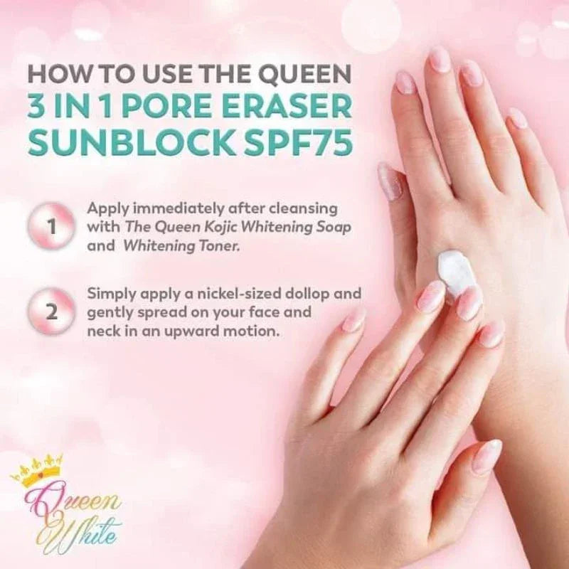Queen White 3 in 1 Pore Eraser Sunblock Gel SPF75 - 20ml