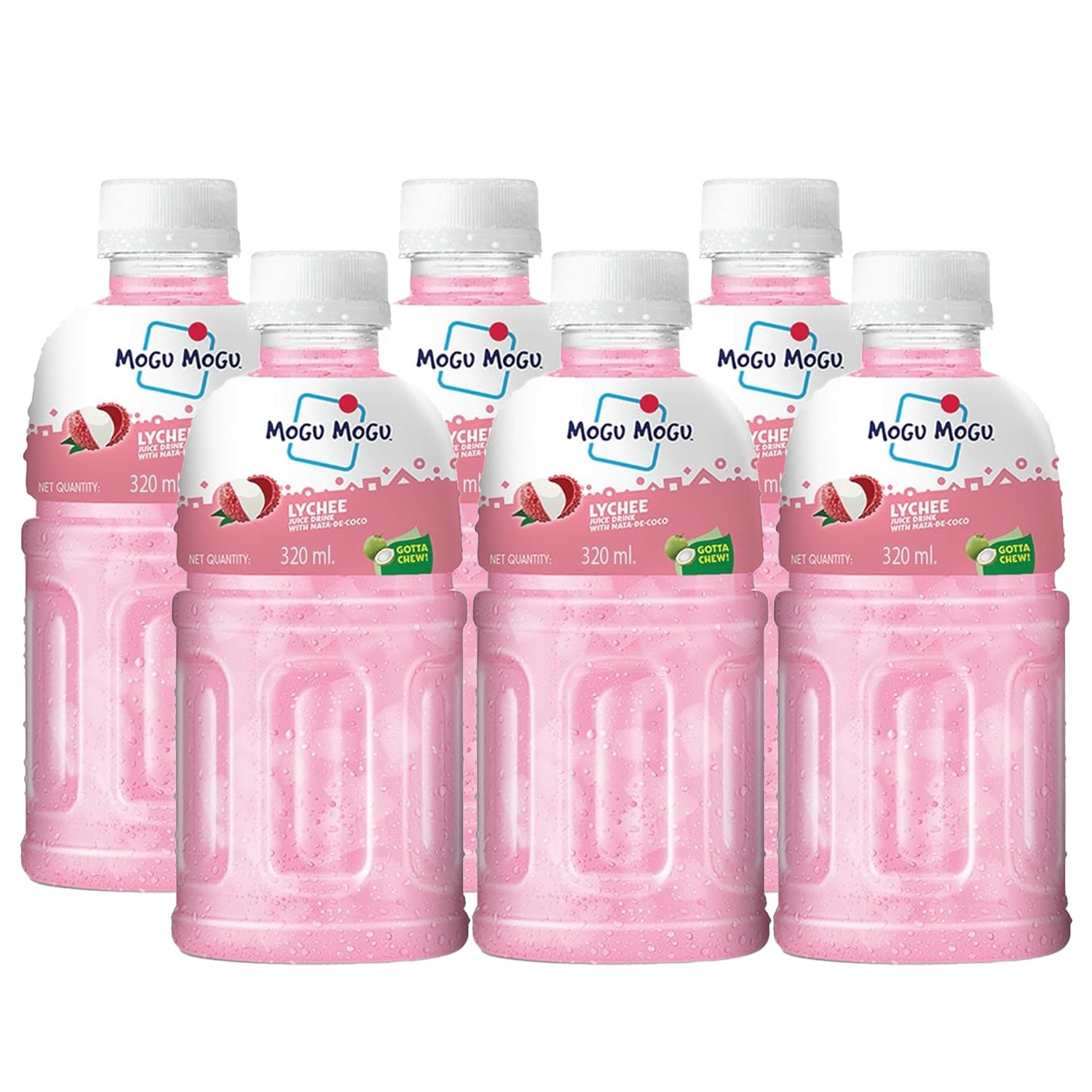 Mogu Mogu Lychee Juice with Nata de Coco - 320ml × 6 Pcs
