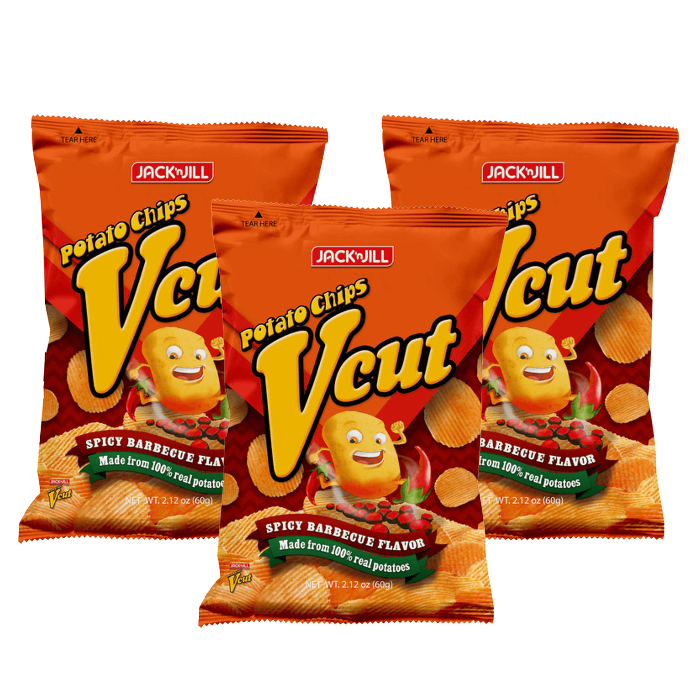 Jack 'n Jill V Cut Potato Chips Spicy BBQ - 60g (2+1) Offer