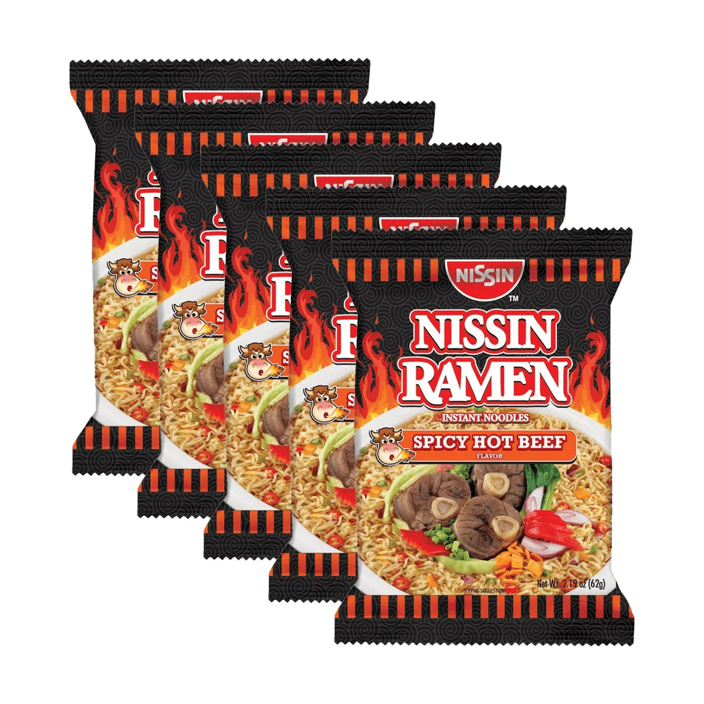 Nissin Ramen Instant Noodles Spicy Hot Beef Flavor - 62g (4+1) Offer