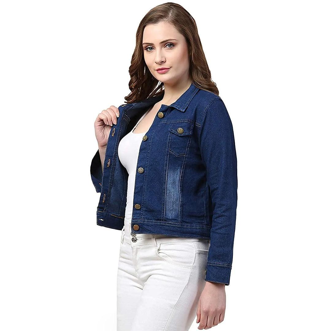 جاكيت جينز أزرق سادة للنساء B-9593# 