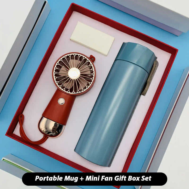 Portable Mug + Mini Fan Gift Box Set