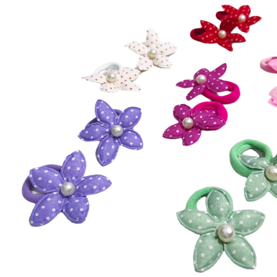 Multi Color Flower Hair Ties - 12 Pcs