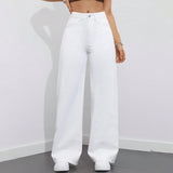 Women's Stylish Casual Wide Leg White Denim Pants - 8811#