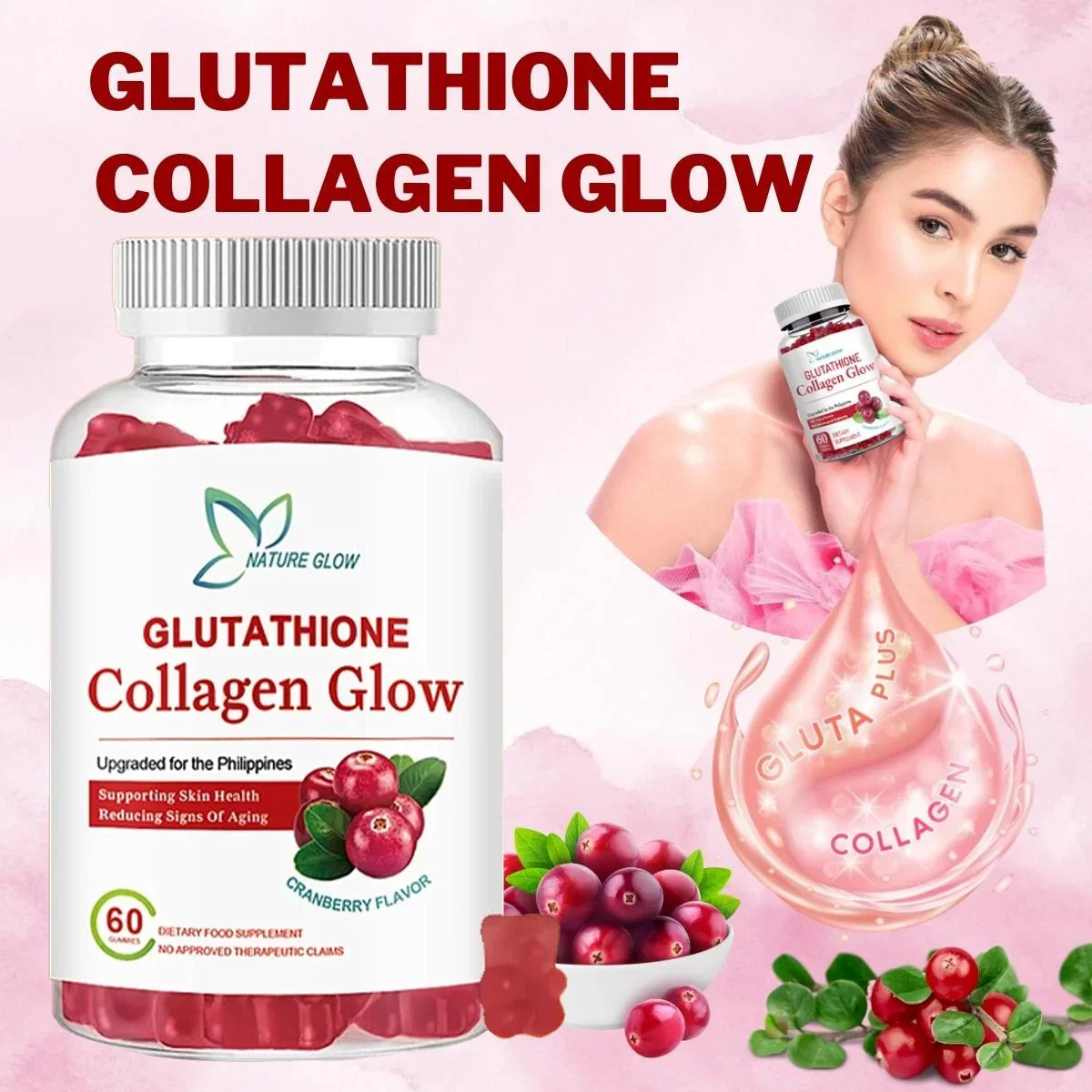 Nature Glow Glutathione Collagen Glow Cranberry - 60 Gummies
