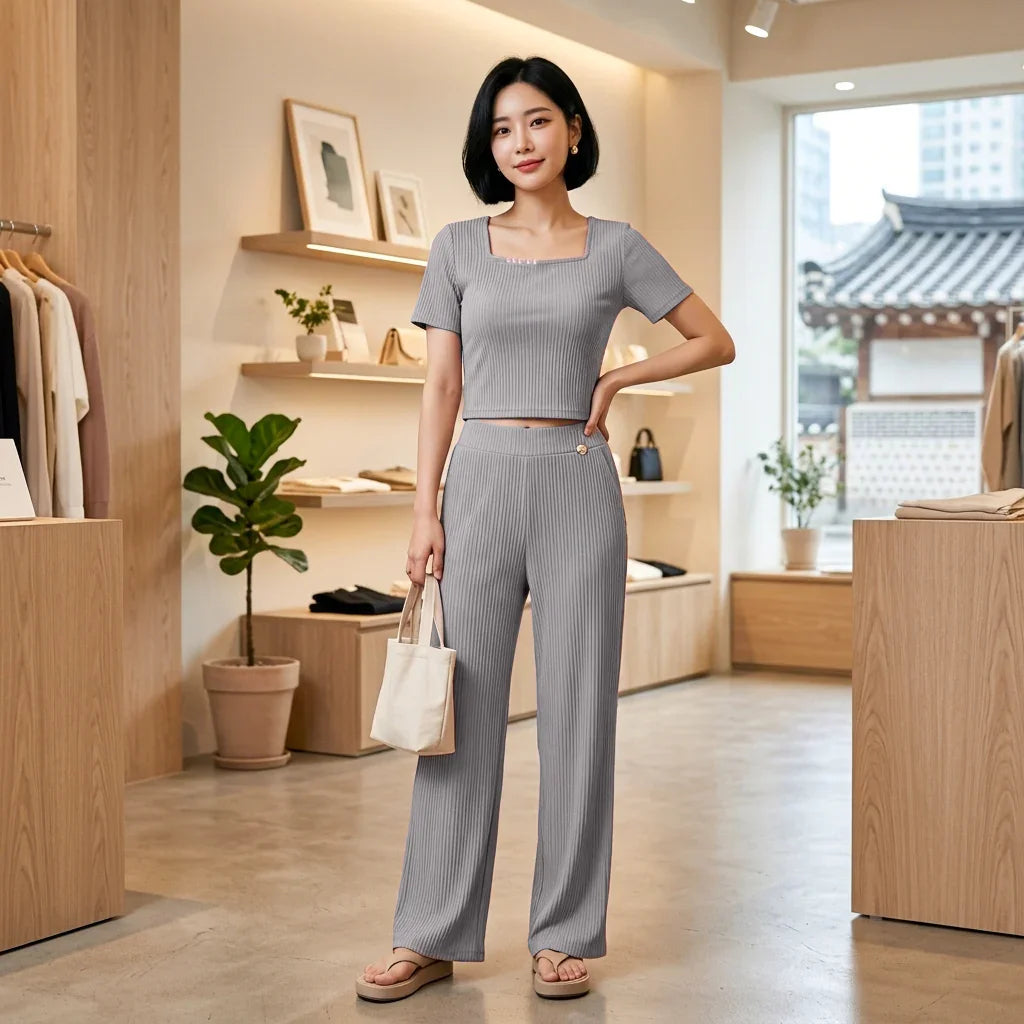 Women's Korean Style Classic Design Top & Pant M-719