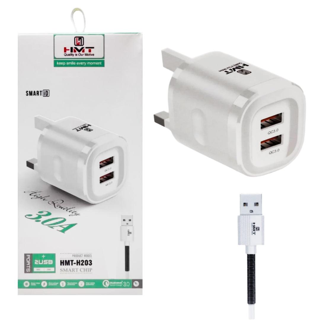 شاحن HMT Smart Chip بمنفذ USB مزدوج مع كابل Lightning HMT-H203