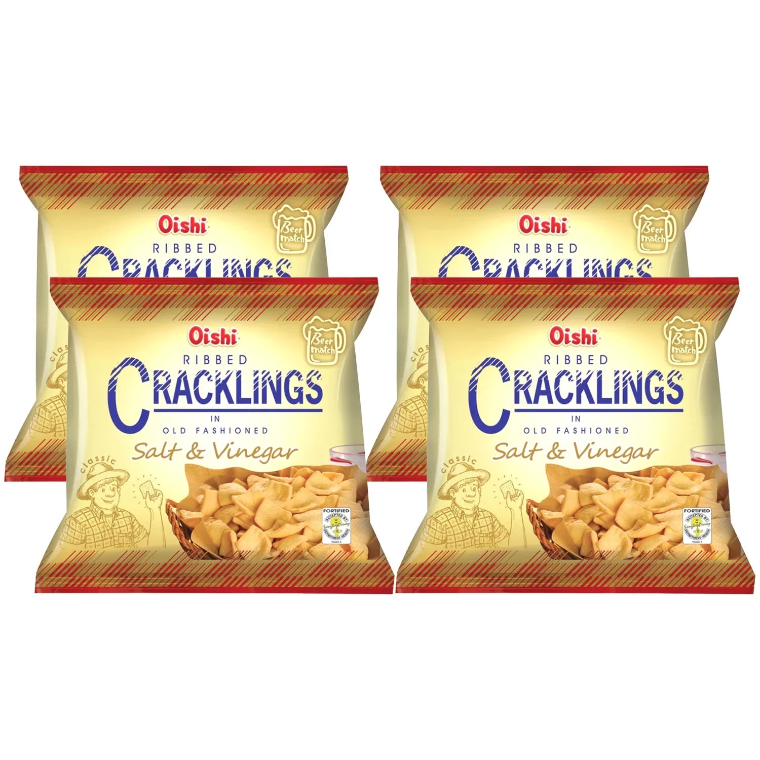 رقائق أويشي المقرمشة المضلعة بالملح والخل - 50 جم × 4 قطع (عرض)