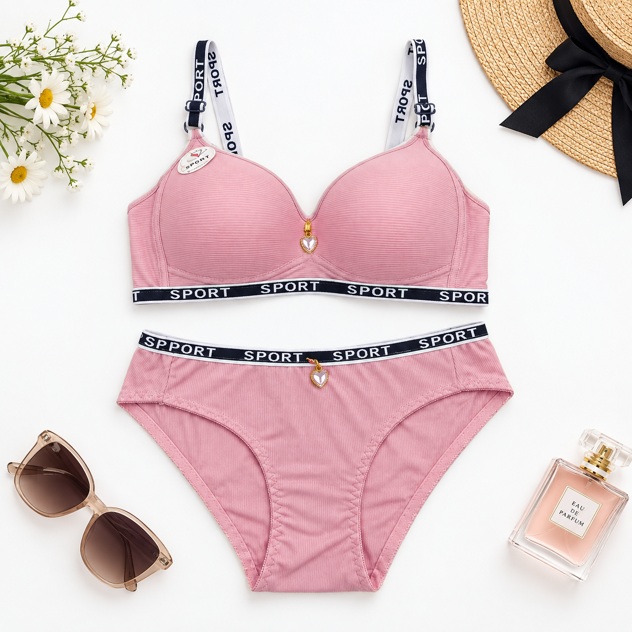 Ribbed Wireless Comfort Push-Up Bra and Panty Set - 5001