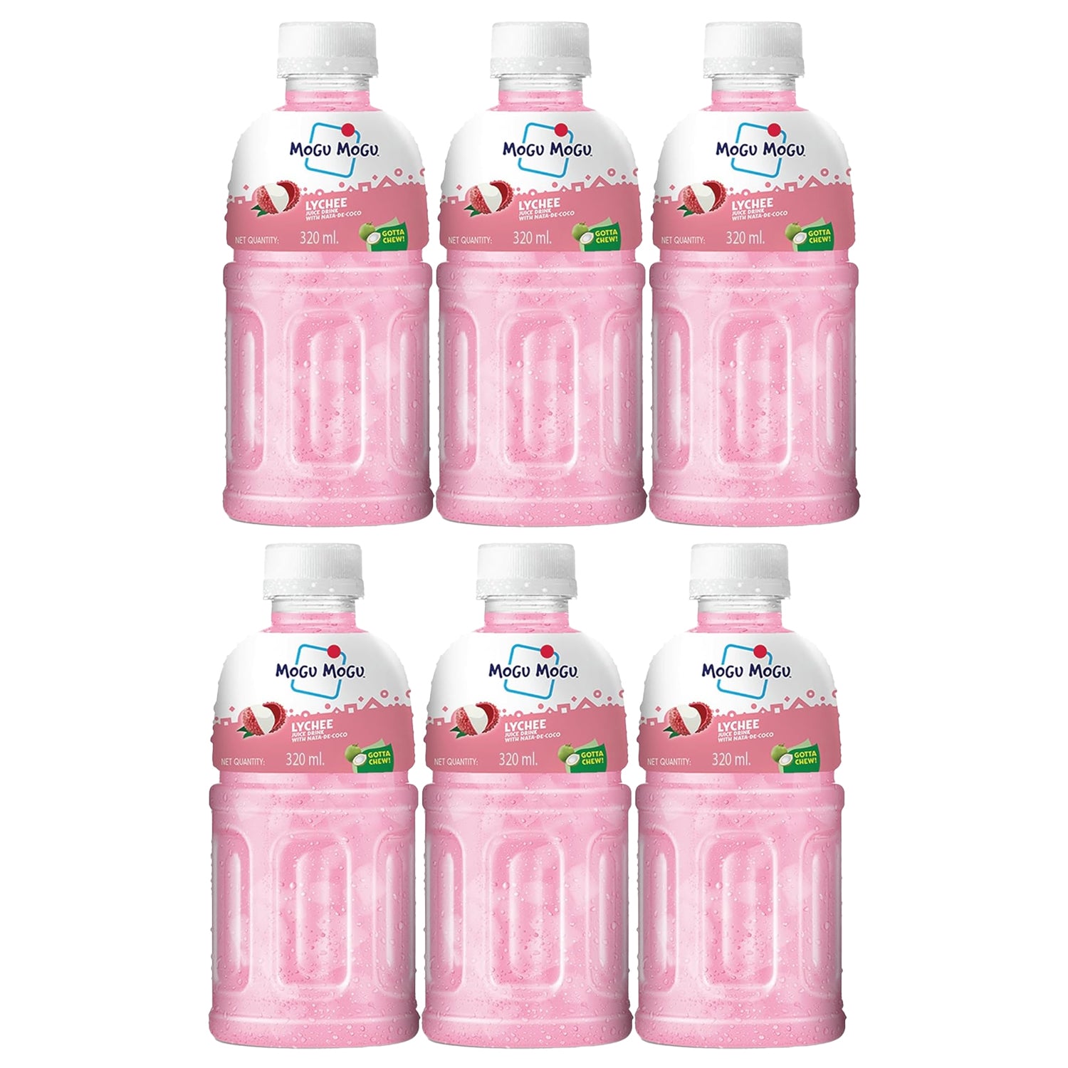 Mogu Mogu Lychee Juice with Nata de Coco - 320ml × 6 Pcs