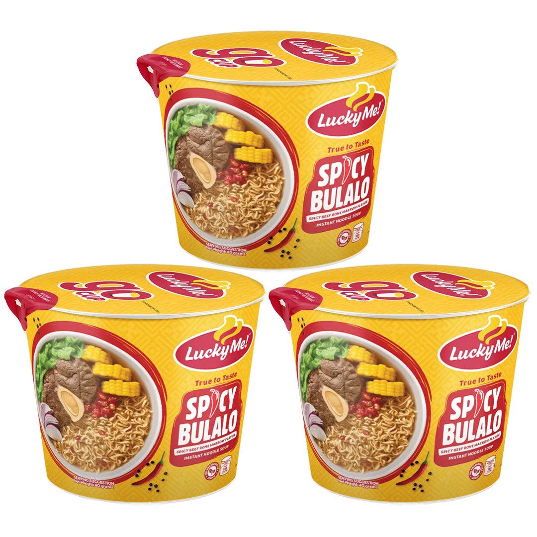 حساء المعكرونة الفورية الصغير من Lucky Me Go Cup بنكهة البولالو الحارة - 40 جرام × 3 قطع