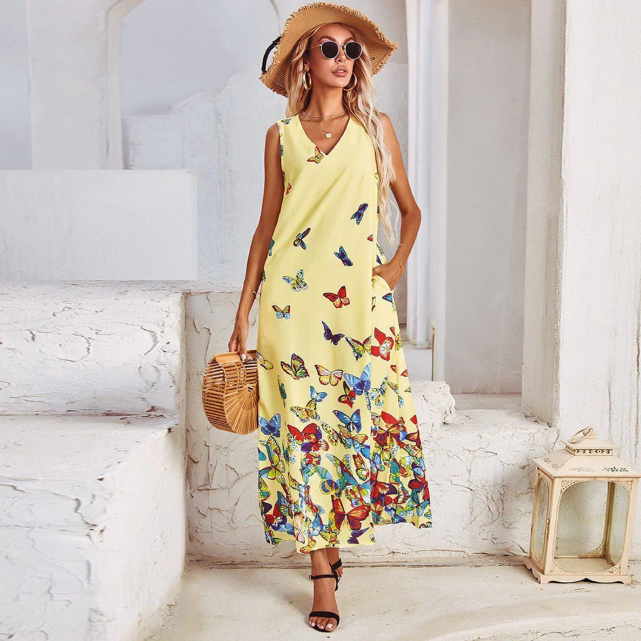 Fluttering Beauty Butterfly Print Maxi Dress