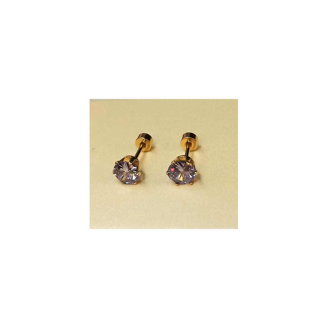 Golden Stainless Steel Stud Earings - 052