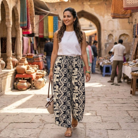 Women's Elephant Print Wide Leg Palazzo Pants - YH815#