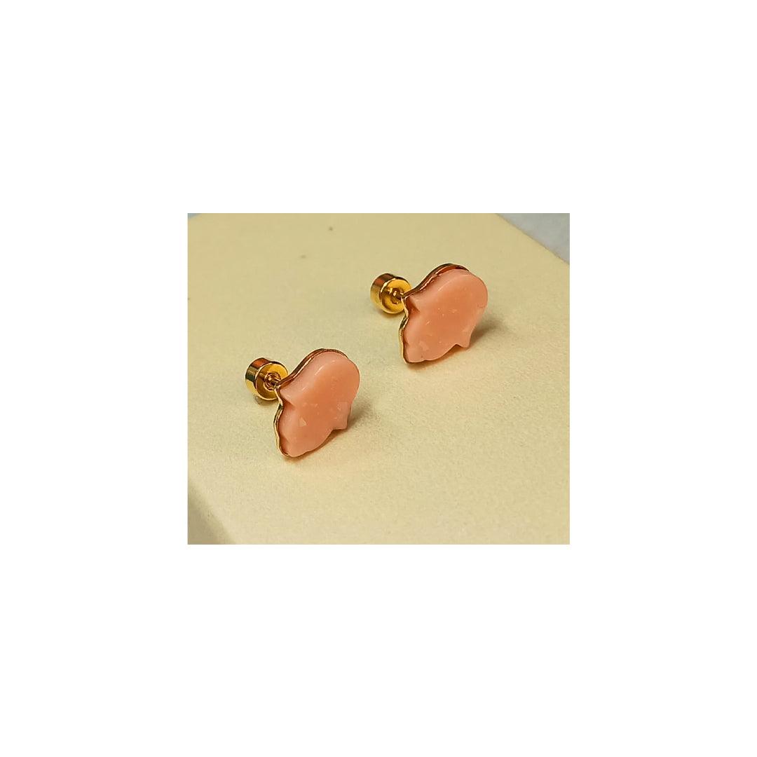 Golden Stainless Steel Stud Earings - 053