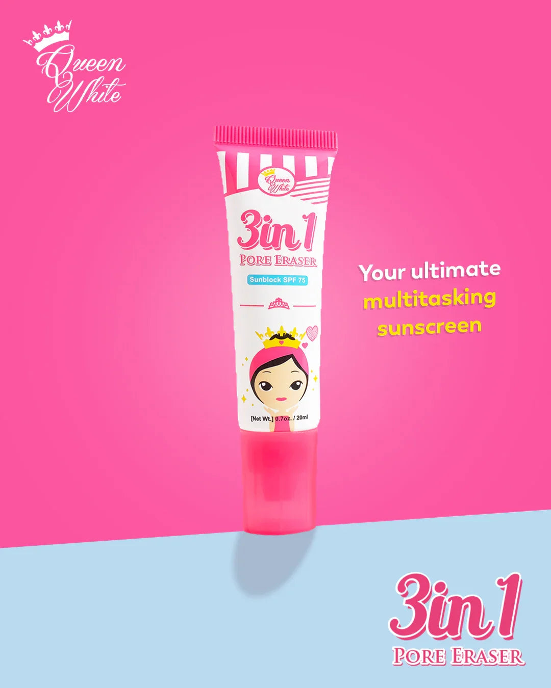 Queen White 3 in 1 Pore Eraser Sunblock Gel SPF75 - 20ml