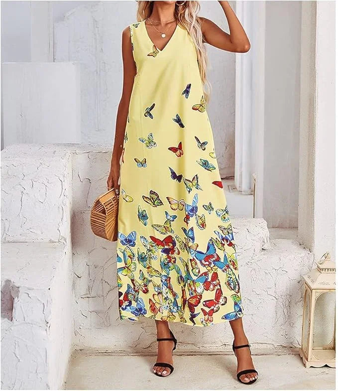 Fluttering Beauty Butterfly Print Maxi Dress