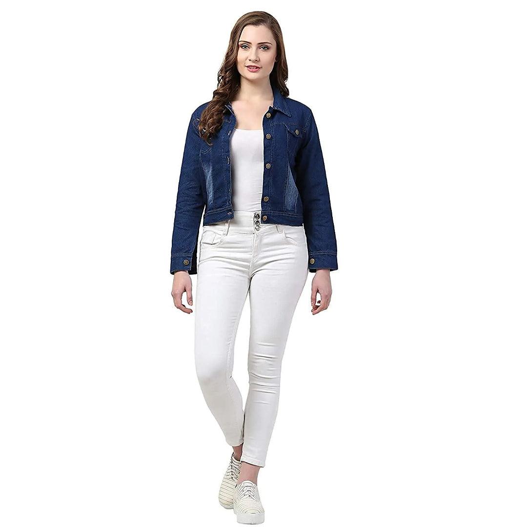 جاكيت جينز أزرق سادة للنساء B-9593# 