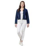 جاكيت جينز أزرق سادة للنساء B-9593# 