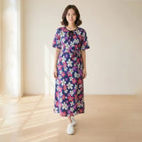 Women's Short Sleeve Floral Midi Dress with Waist Tie - 0000805