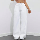 Women's Stylish Casual Wide Leg White Denim Pants - 8811#