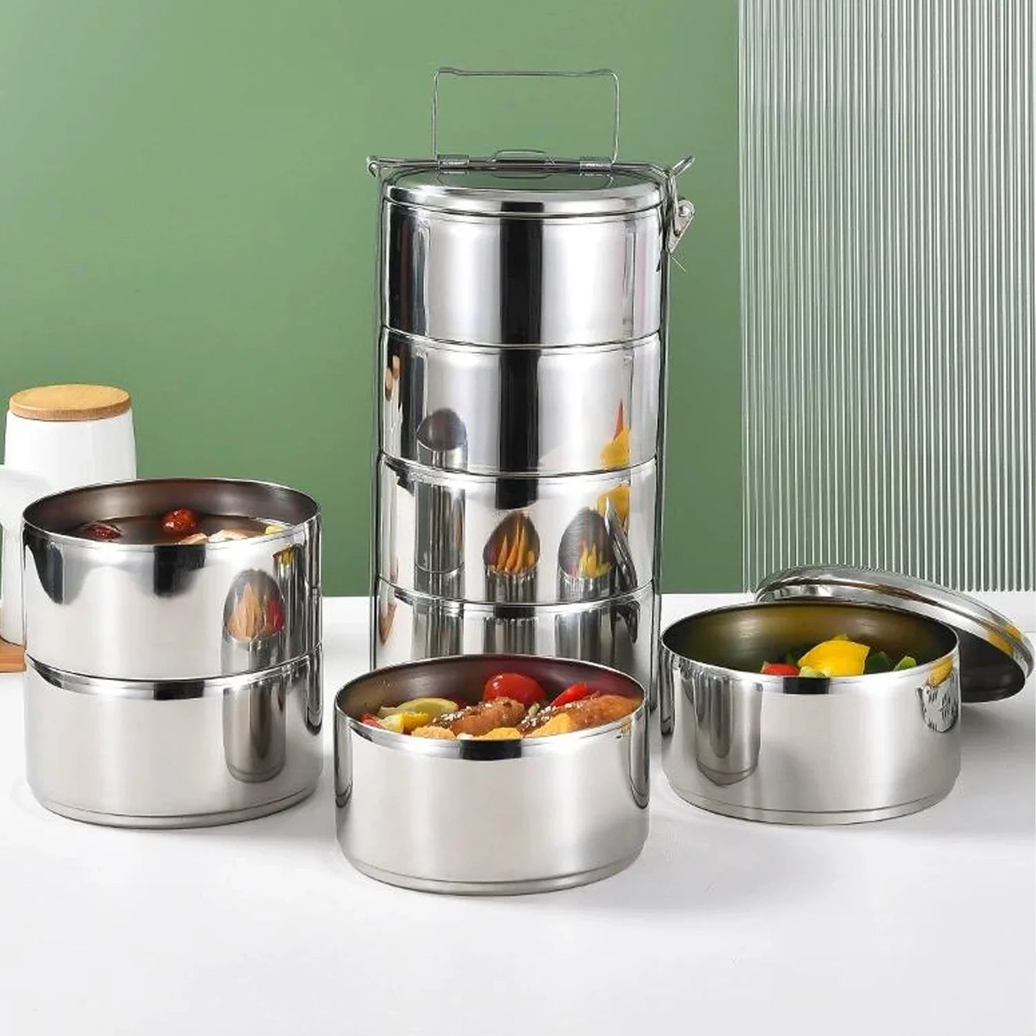 Portable Stainless Steel 4 Layer Food Carrier Set