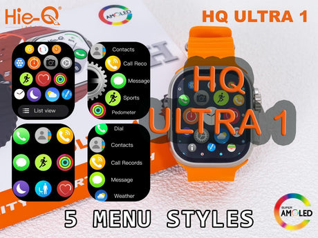 ساعة ذكية Hie-Q Amoled Display مع حزامين - HQ U1