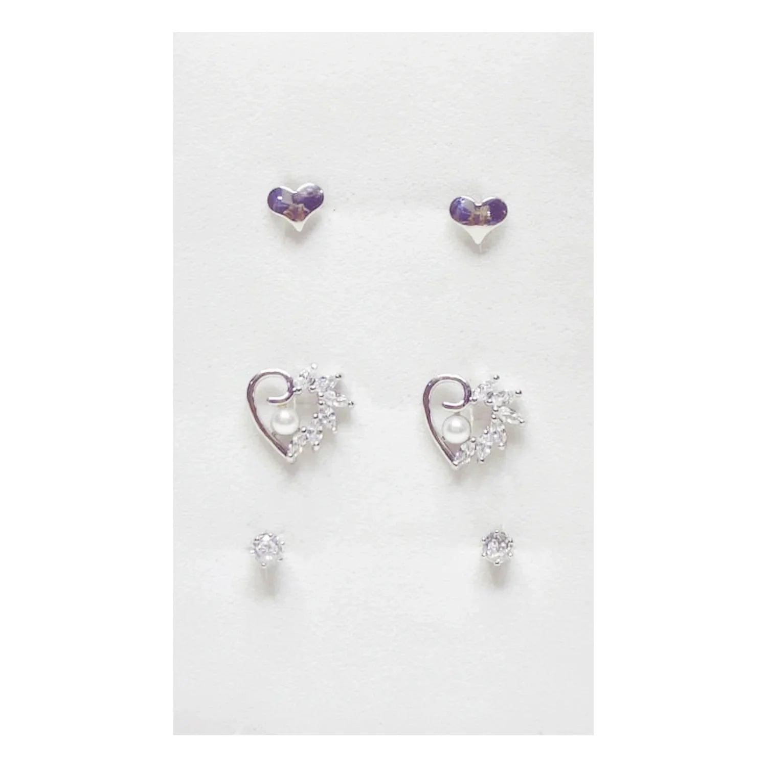 Silver Stainless Steel Korean Style Stud Earrings 3 Pairs - 117