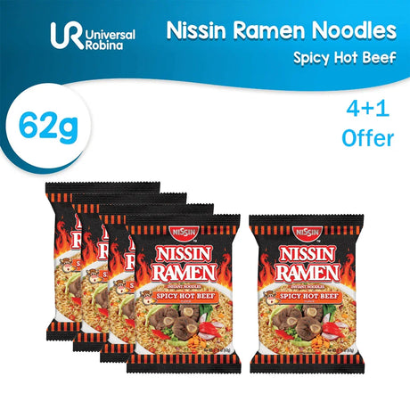Nissin Ramen Instant Noodles Spicy Hot Beef Flavor - 62g (4+1) Offer