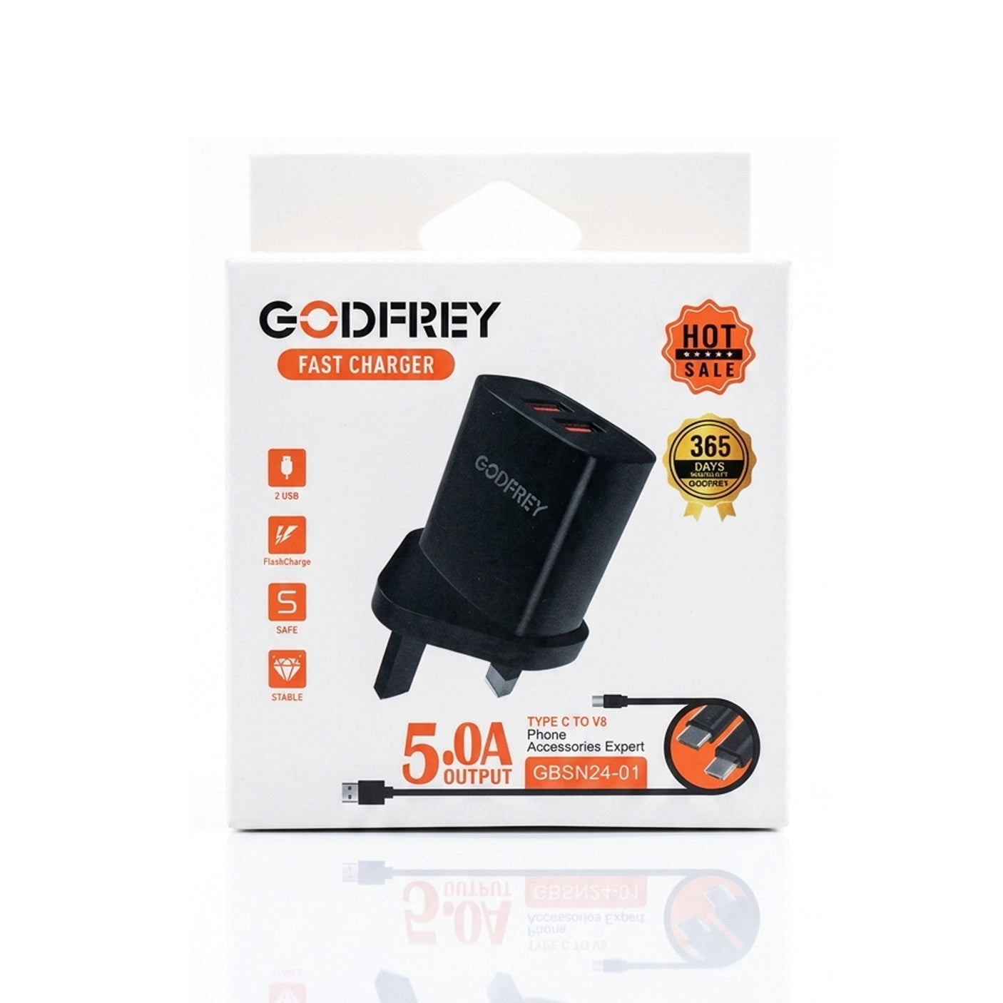 شاحن سريع Godfrey بمنفذي USB وتيار 5.0 أمبير GBSN24-01