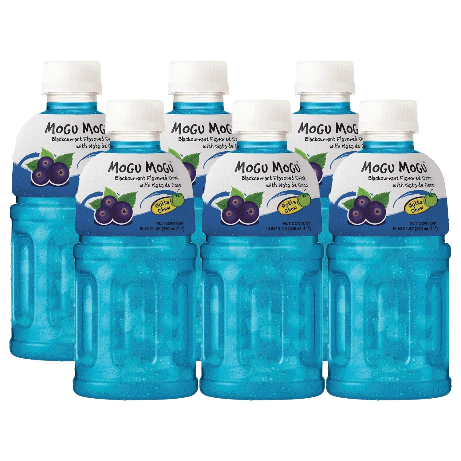 Mogu Mogu Blackcurrant Flavored Drink With Nata De Coco - 320ml × 6 Pcs