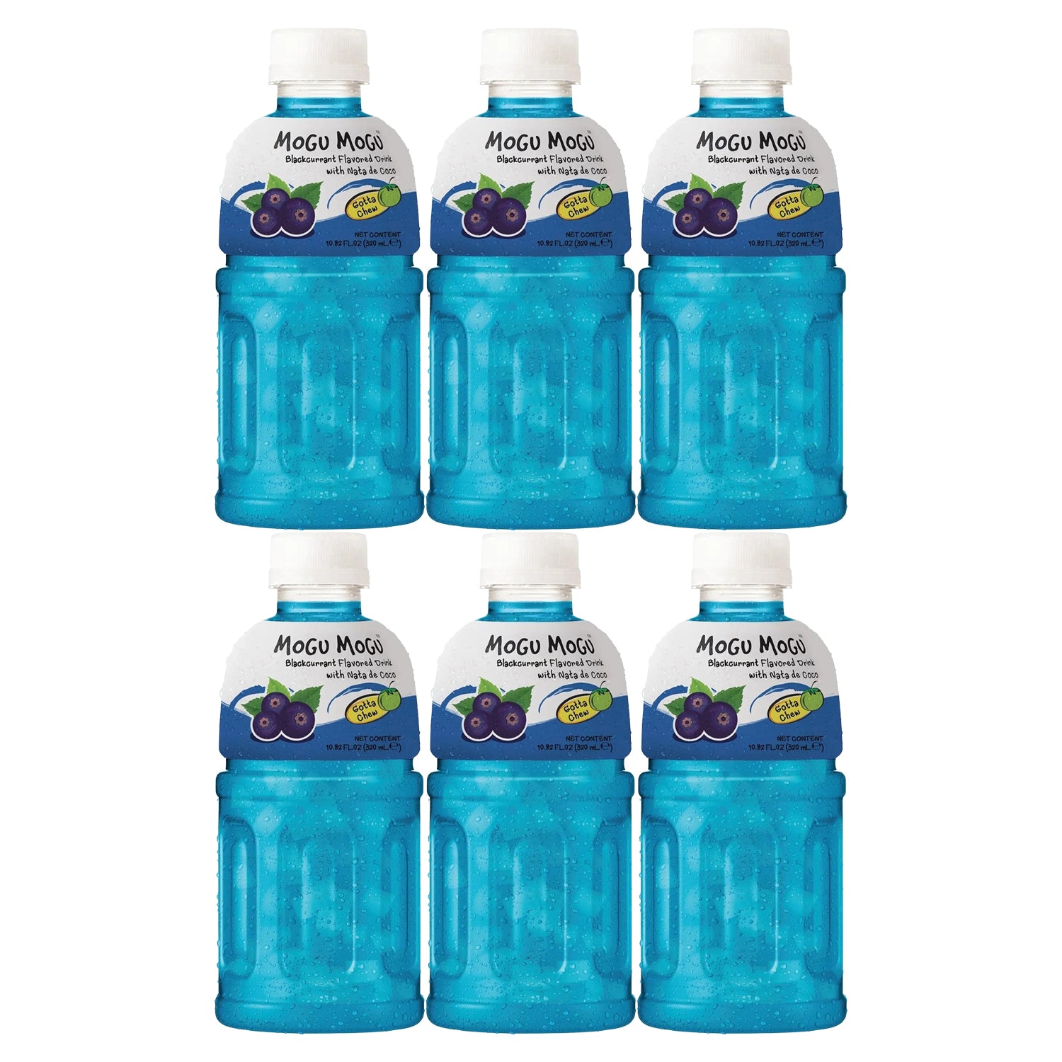 Mogu Mogu Blackcurrant Flavored Drink With Nata De Coco - 320ml × 6 Pcs